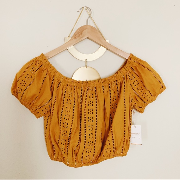 Forever 21 Tops - NWT Off shoulder mustard yellow crop top